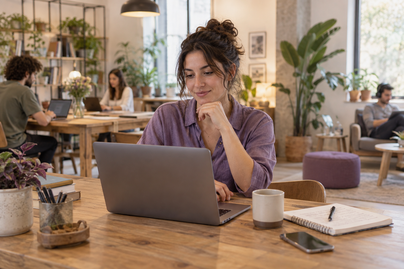 Escena ilustrativa de coworking preparando contenidos para comunicar su trabajo