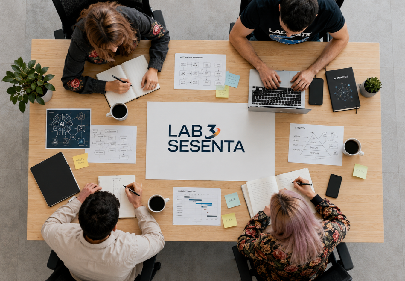 El equipo de Lab3sesenta trabajando en una mesa compartida